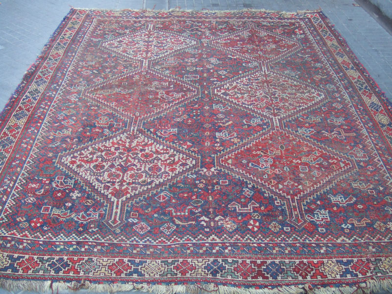 Antique shiraz Rug Carpet Wool Rare Hand Made 1900  